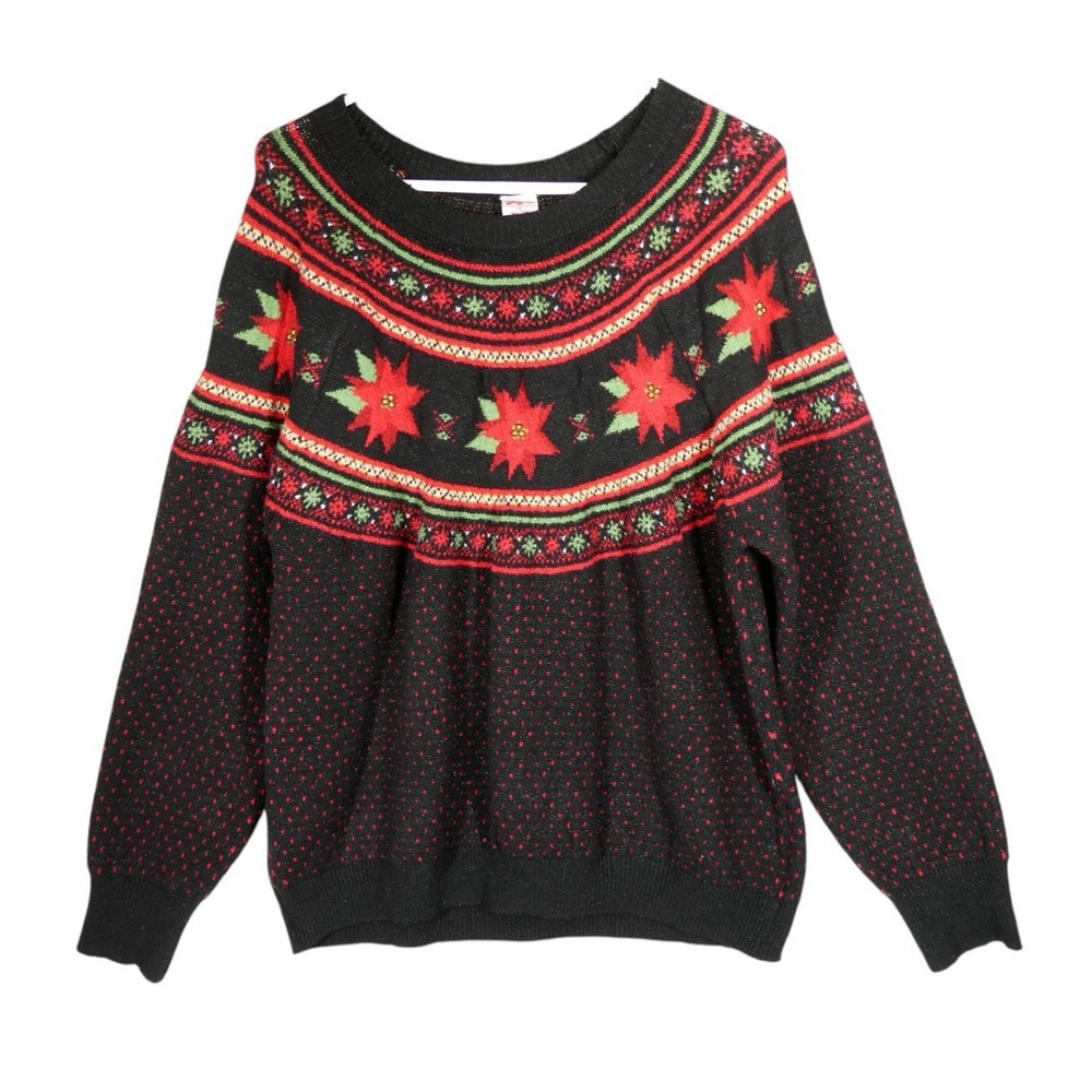 Holiday Time Holly Fair Isle Nordic Sparkle Thread Pullover Sweater 1X Christmas